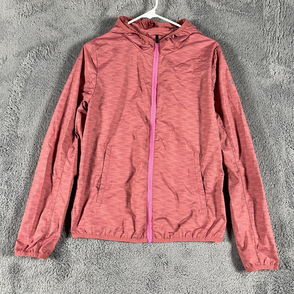 Asics Windbreaker Jacket Womens Small Pink Hooded Running Activewear Full Zip